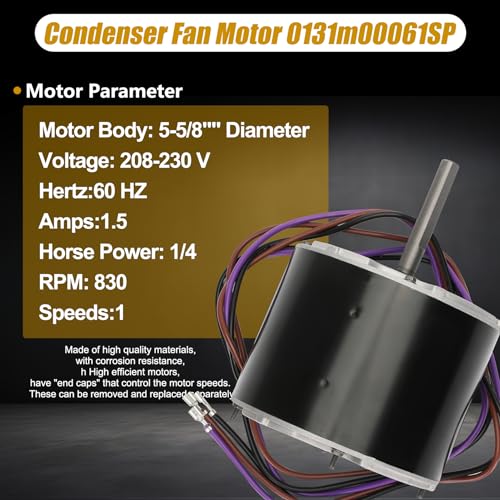 0131M00061SP 1/4 Hp Condenser Fan Motor Replaces Goodman 0131M00061SP YDK-180S84062-01 Zongshan Broad-Ocean 830 RPM 1-Speed 208/230 Volts