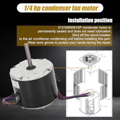 0131M00061SP 1/4 Hp Condenser Fan Motor Replaces Goodman 0131M00061SP YDK-180S84062-01 Zongshan Broad-Ocean 830 RPM 1-Speed 208/230 Volts