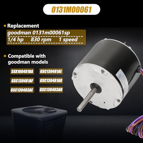 0131M00061SP 1/4 Hp Condenser Fan Motor Replaces Goodman 0131M00061SP YDK-180S84062-01 Zongshan Broad-Ocean 830 RPM 1-Speed 208/230 Volts