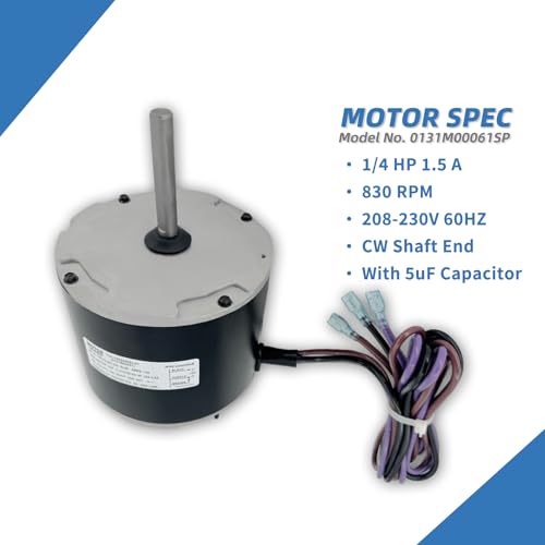 0131M00061SP 1/4HP Condenser Fan Motor Replaces Goodman Air conditioner Amana Janitrol 0131M00014PS Zhongshan Broad-Ocean YDK-180S84062-01 Motor 830RPM 208/230V 1.5A SSX160481BA GSC130481AE Leungoo