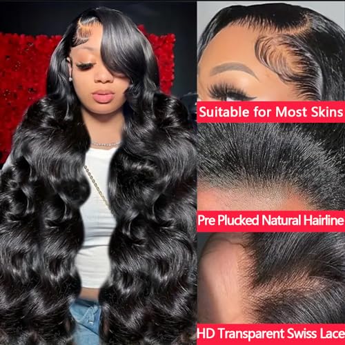 28 Inch 13x6 Lace Front Wigs Human Hair Pre Plucked Body Wave HD Lace Front Wigs Human Hair 180% Density Frontal Glueless Wigs Human Hair with Baby Hair