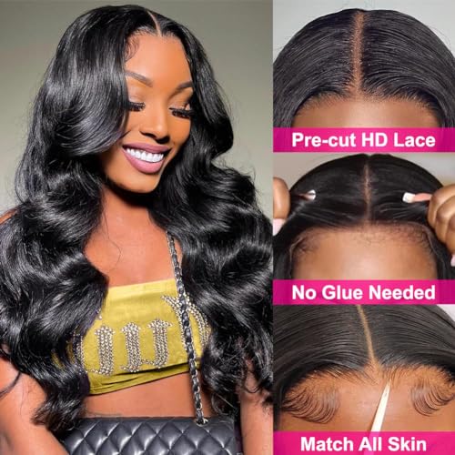 28 Inch 5x5 HD Lace Closure Wigs Human Hair Wear and Go Glueless Wigs Human Hair Pre Plucked Pre Cut 180% Density Body Wave Lace Front Wigs Human Hair for Women