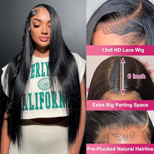 30 Inch 13×6 Lace Front Wigs Human Hair 200 Density Straight HD Lace Front Wigs Human Hair Straight Glueless Wigs Human Hair Pre Plucked 13×6 HD Frontal Human Hair Lace Front Wigs for Women