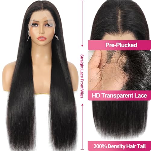 30 Inch 13x6 Lace Front Wigs Human Hair 200 Density Straight HD Lace Front Wigs Human Hair Straight Glueless Wigs Human Hair Pre Plucked 13x6 HD Frontal Human Hair Lace Front Wigs for Women