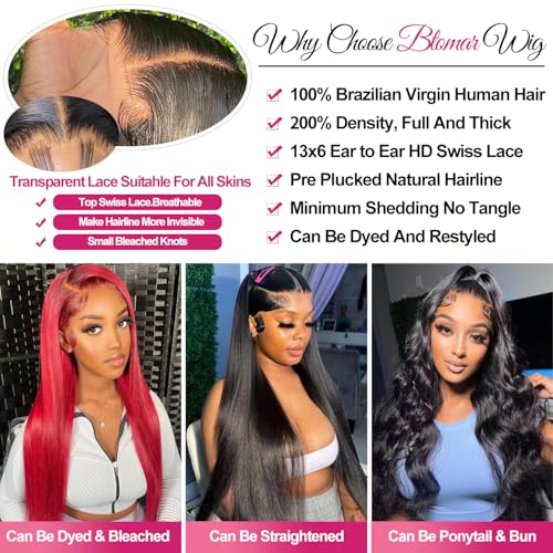 30 Inch 13x6 Lace Front Wigs Human Hair 200 Density Straight HD Lace Front Wigs Human Hair Straight Glueless Wigs Human Hair Pre Plucked 13x6 HD Frontal Human Hair Lace Front Wigs for Women