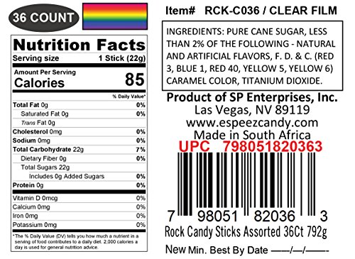 36 Extra Large Assorted Rock Candy Sticks: Espeez - Candy Party Favors - for Birthdays Weddings Receptions Bridal Baby Showers - Rock Candy Bulk