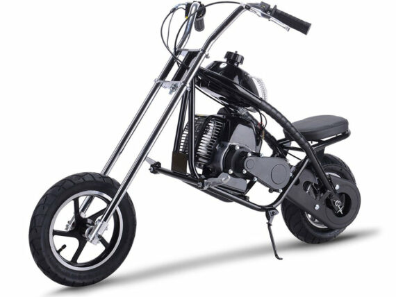 49cc Gas Mini Chopper - Black, 2-Stroke, 25mph, Kids Dirt Bike with Disc Brakes & Street Tires