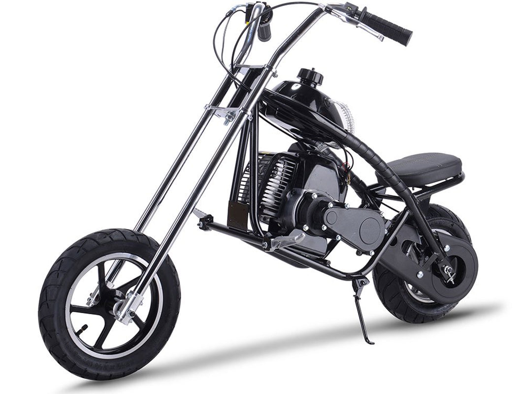 49cc Gas Mini Chopper - Black, 2-Stroke, 25mph, Kids Dirt Bike with Disc Brakes & Street Tires