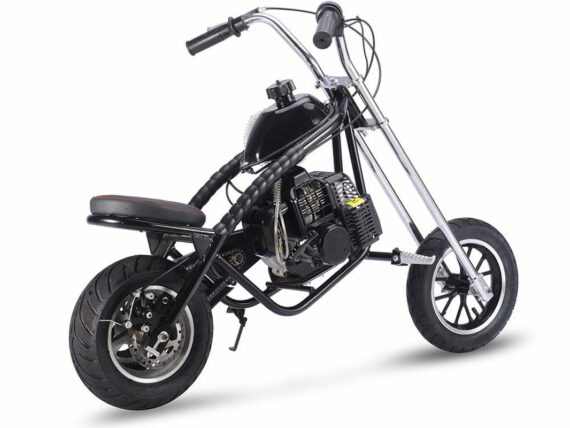 49cc Gas Mini Chopper - Black, 2-Stroke, 25mph, Kids Dirt Bike with Disc Brakes & Street Tires