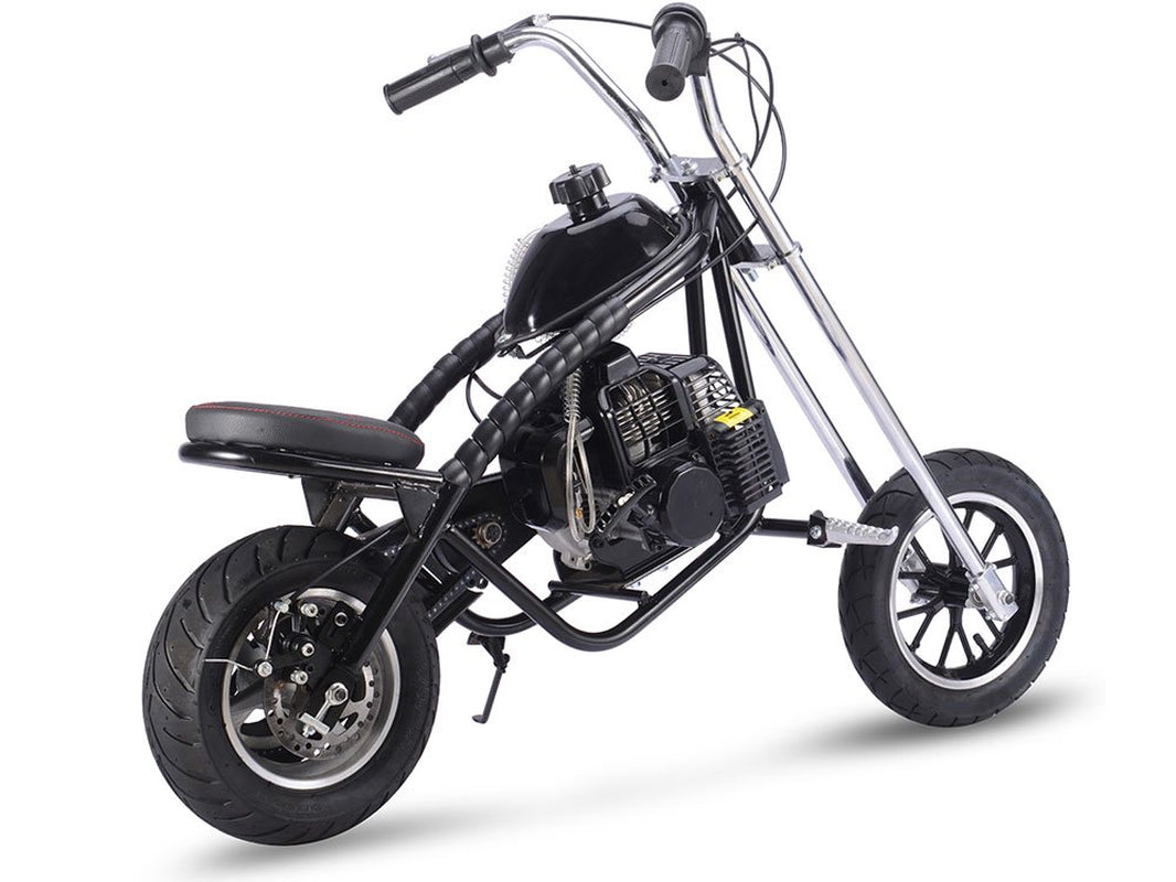 49cc Gas Mini Chopper – Black, 2-Stroke, 25mph, Kids Dirt Bike with Disc Brakes & Street Tires