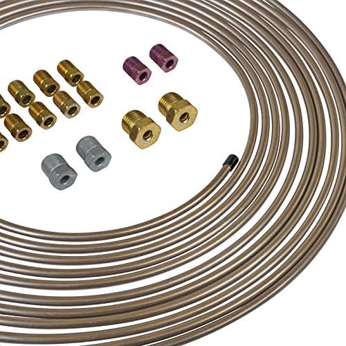 4LifetimeLines 3/16″ x 25′ Genuine Copper-Nickel Alloy Non-Magnetic Brake Line Replacement Tubing Coil Roll & Fitting Kit Inverted Flare Easy to Bend Corrosion Resistant