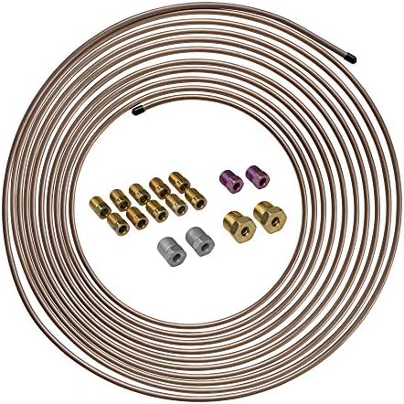 4LifetimeLines 3/16" x 25' Genuine Copper-Nickel Alloy Non-Magnetic Brake Line Replacement Tubing Coil Roll & Fitting Kit Inverted Flare Easy to Bend Corrosion Resistant