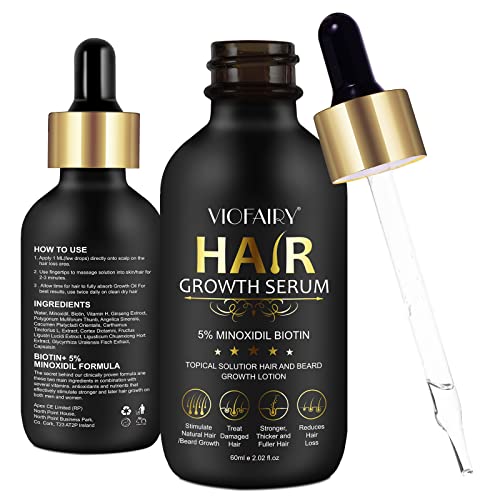 5% Minoxidil for Men and Women Hair Growth Oil Biotin Serum Hair Regrowth Treatment for Scalp Hair Loss Natural for Thicker Longer Fuller Healthier Hair 2.02 oz