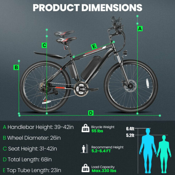 500W Electric Bike 26" Electric Bicycle for Adults with Cruise Control System Ebike