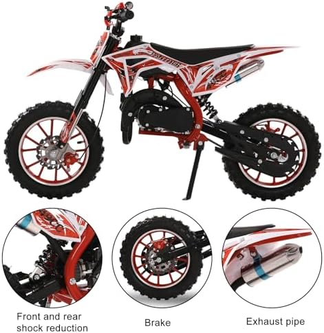50cc Dirt Bike for Adults & Kids Mini Bike Gas Powered Off Road Trail Bike with Speeds up to 40 MPH for Uphill and Off-Road Conditions Red(2-Stroke) Red