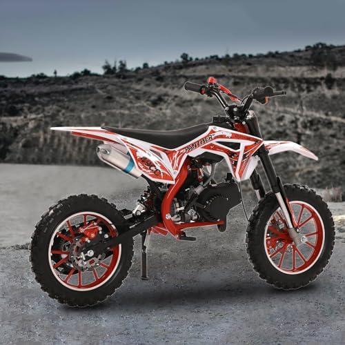 50cc Dirt Bike for Adults & Kids Mini Bike Gas Powered Off Road Trail Bike with Speeds up to 40 MPH for Uphill and Off-Road Conditions Red(2-Stroke) Red