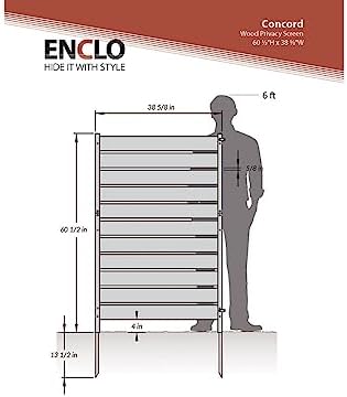60.5in H x 38.625in W (1 Panel) No Dig Enclo Concord Cedar Wood Privacy Screen  Great to Hide Trash Cans  Decorative Patio Privacy Screen  Outdoor Privacy Fence Panel  Air Conditioner Fence  EC18022