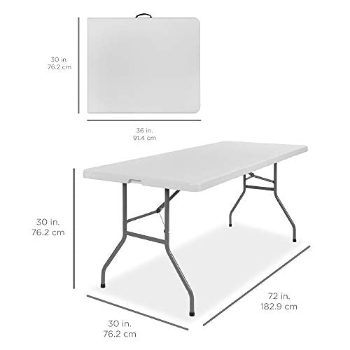 6ft Plastic Folding Table, Indoor Outdoor Heavy Duty Portable w/Handle, Lock for Picnic