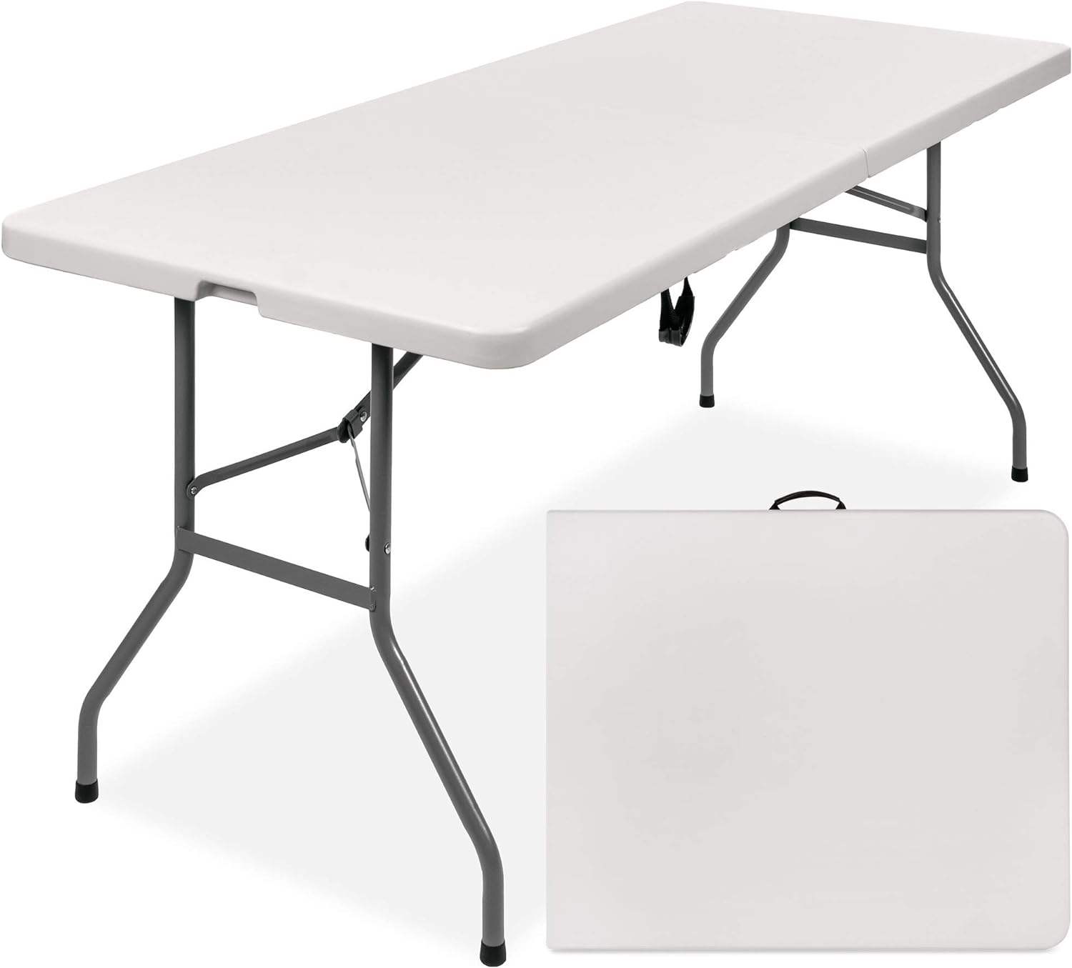 6ft Plastic Folding Table, Indoor Outdoor Heavy Duty Portable w/Handle, Lock for Picnic
