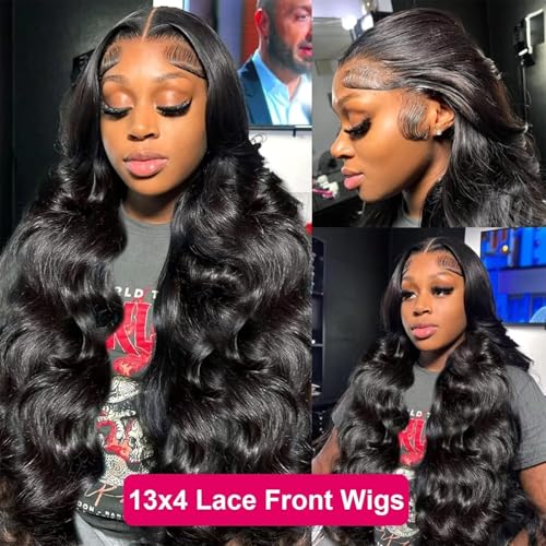 A8 30 inch Lace Front Wig Human Hair Body Wave HD Lace Frontal 13x4 180 Density Glueless Wigs Human Hair Pre Plucked with Baby Hair for Women Natural Black