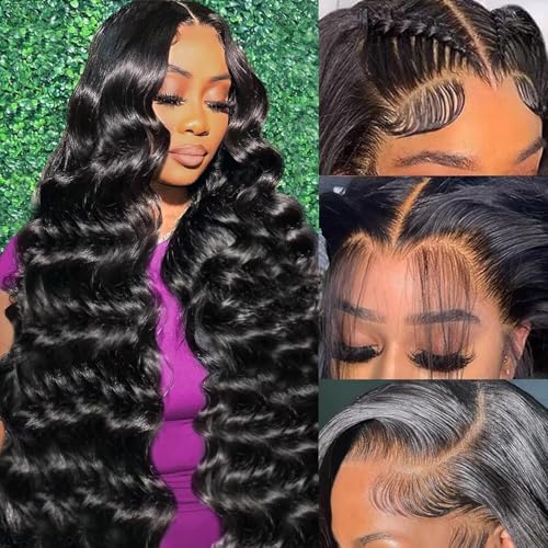 A8 30 inch Lace Front Wig Human Hair Body Wave HD Lace Frontal 13x4 180 Density Glueless Wigs Human Hair Pre Plucked with Baby Hair for Women Natural Black
