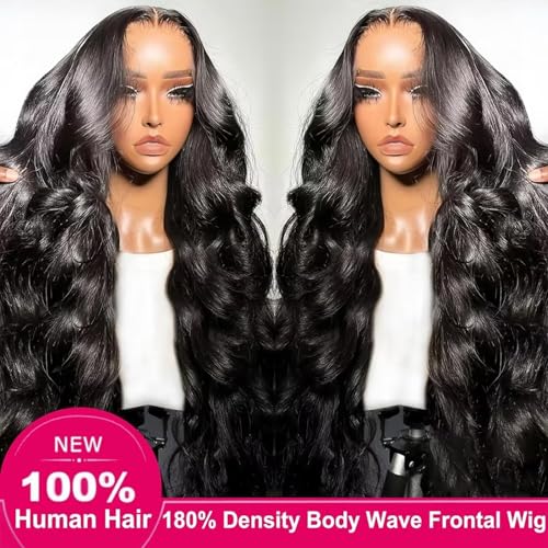 A8 30 inch Lace Front Wig Human Hair Body Wave HD Lace Frontal 13×4 180 Density Glueless Wigs Human Hair Pre Plucked with Baby Hair for Women Natural Black