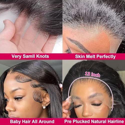 A8 30 inch Lace Front Wig Human Hair Body Wave HD Lace Frontal 13x4 180 Density Glueless Wigs Human Hair Pre Plucked with Baby Hair for Women Natural Black