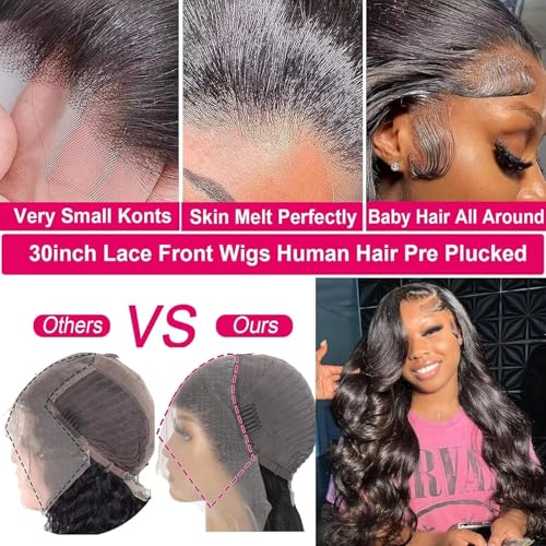 A8 30 inch Lace Front Wig Human Hair Body Wave HD Lace Frontal 13x4 180 Density Glueless Wigs Human Hair Pre Plucked with Baby Hair for Women Natural Black