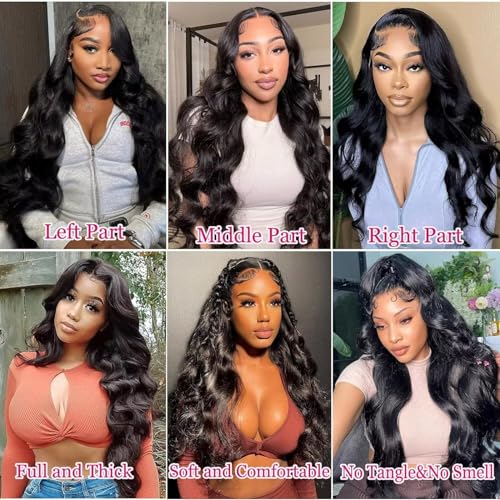 A8 30 inch Lace Front Wig Human Hair Body Wave HD Lace Frontal 13x4 180 Density Glueless Wigs Human Hair Pre Plucked with Baby Hair for Women Natural Black