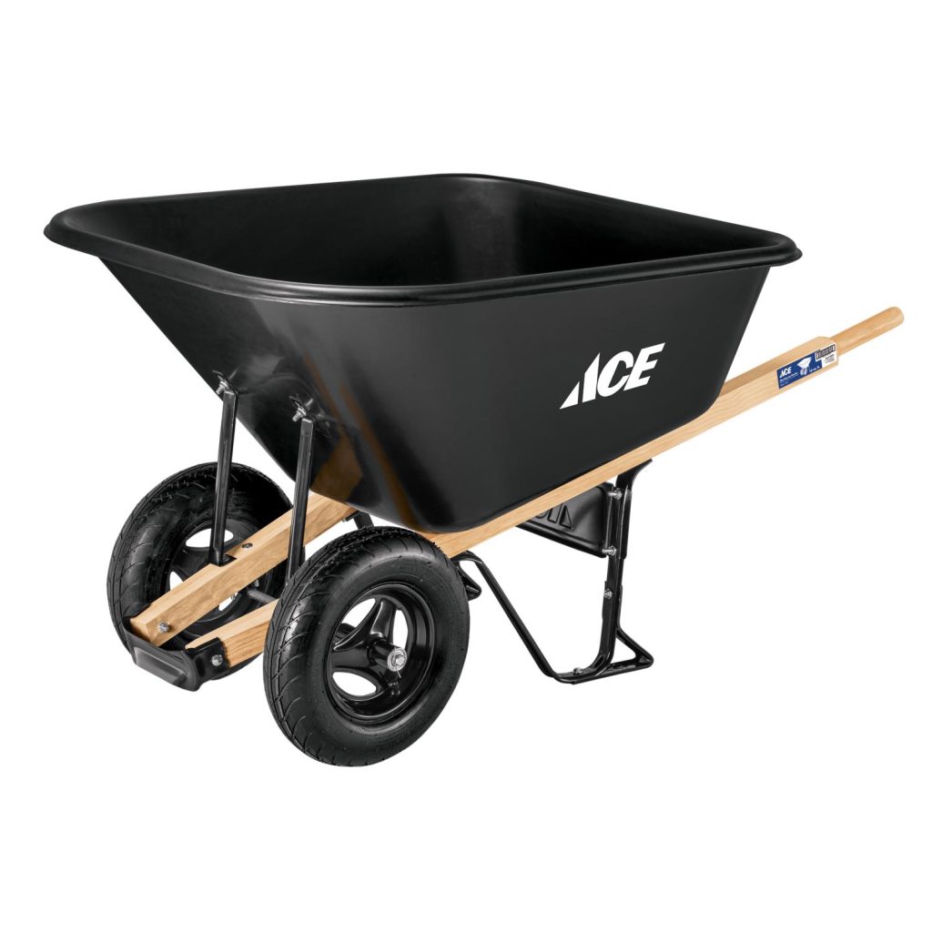 Ace 10 cu ft Poly Wheelbarrow with Dual 16" Pneumatic Tires and Hardwood Handles