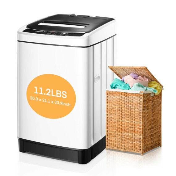AICOOK Portable Full-Automatic Washing Machine, 1.54 Cu.Ft, 8 Programs, LED Display, Compact Washer & Dryer for Apartments