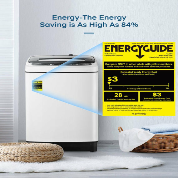 AICOOK Portable Full-Automatic Washing Machine, 1.54 Cu.Ft, 8 Programs, LED Display, Compact Washer & Dryer for Apartments