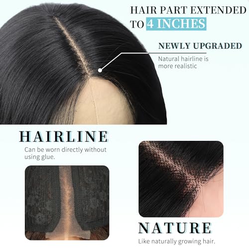 AISI HAIR Black Wig for Women Long Wavy Lace Hairline Wig 26 Inch Middle Part Synthetic Heat Resistant Wig for Daily Party