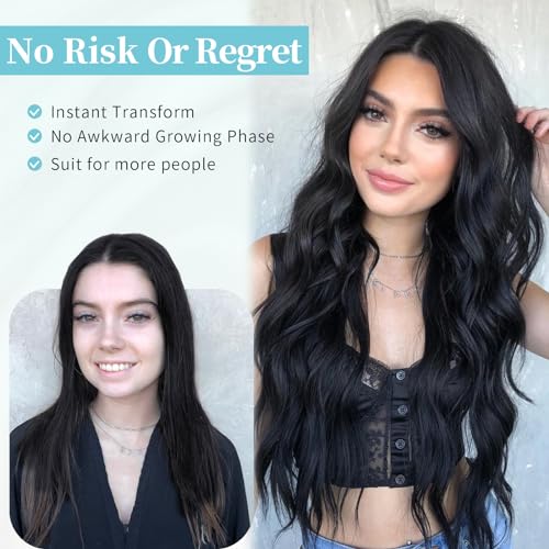 AISI HAIR Black Wig for Women Long Wavy Lace Hairline Wig 26 Inch Middle Part Synthetic Heat Resistant Wig for Daily Party