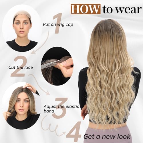 AISI HAIR Black Wig for Women Long Wavy Lace Hairline Wig 26 Inch Middle Part Synthetic Heat Resistant Wig for Daily Party