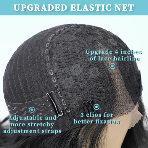 AISI HAIR Black Wig for Women Long Wavy Lace Hairline Wig 26 Inch Middle Part Synthetic Heat Resistant Wig for Daily Party