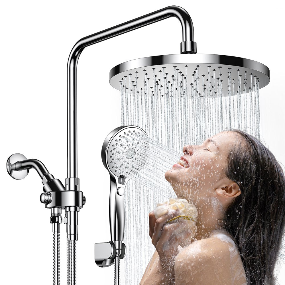 AmbiCasa Luxury Dual Showerhead Combo, 10" Rainfall & 5" Handheld High-Pressure, Chrome Finish