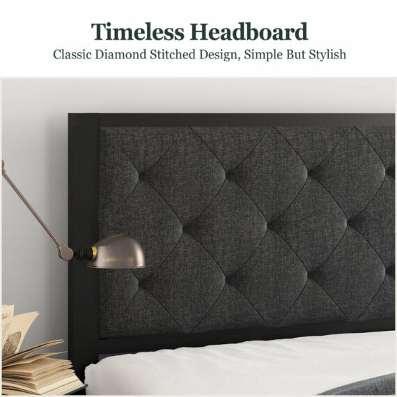 Amolife Twin Metal Bed Frame with Upholstered Headboard, Modern Design, Durable Steel Construction