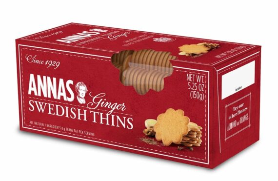 Annas Thins Ginger Pepparkakor Cookies, 5.25 oz, Pack of 12, Vegan, Non-GMO, Swedish Recipe