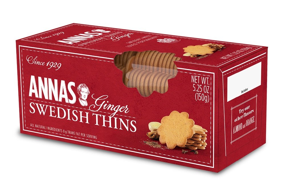 Annas Thins Ginger Pepparkakor Cookies, 5.25 oz, Pack of 12, Vegan, Non-GMO, Swedish Recipe