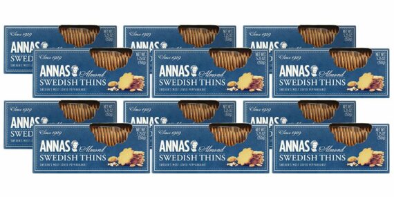 Annas Thins Ginger Pepparkakor Cookies, 5.25 oz, Pack of 12, Vegan, Non-GMO, Swedish Recipe