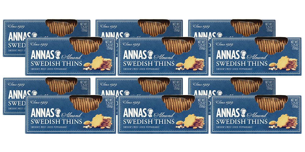 Annas Thins Ginger Pepparkakor Cookies, 5.25 oz, Pack of 12, Vegan, Non-GMO, Swedish Recipe