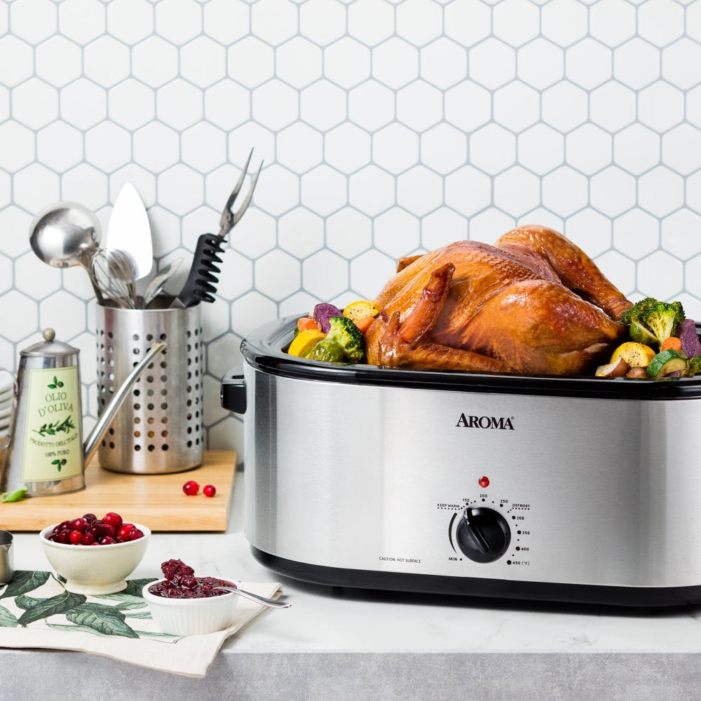 Aroma 22-Quart Electric Roaster Oven with Self-Basting Lid, Stainless Steel