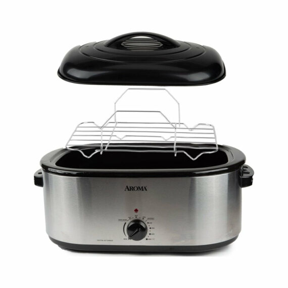 Aroma 22-Quart Electric Roaster Oven with Self-Basting Lid, Stainless Steel