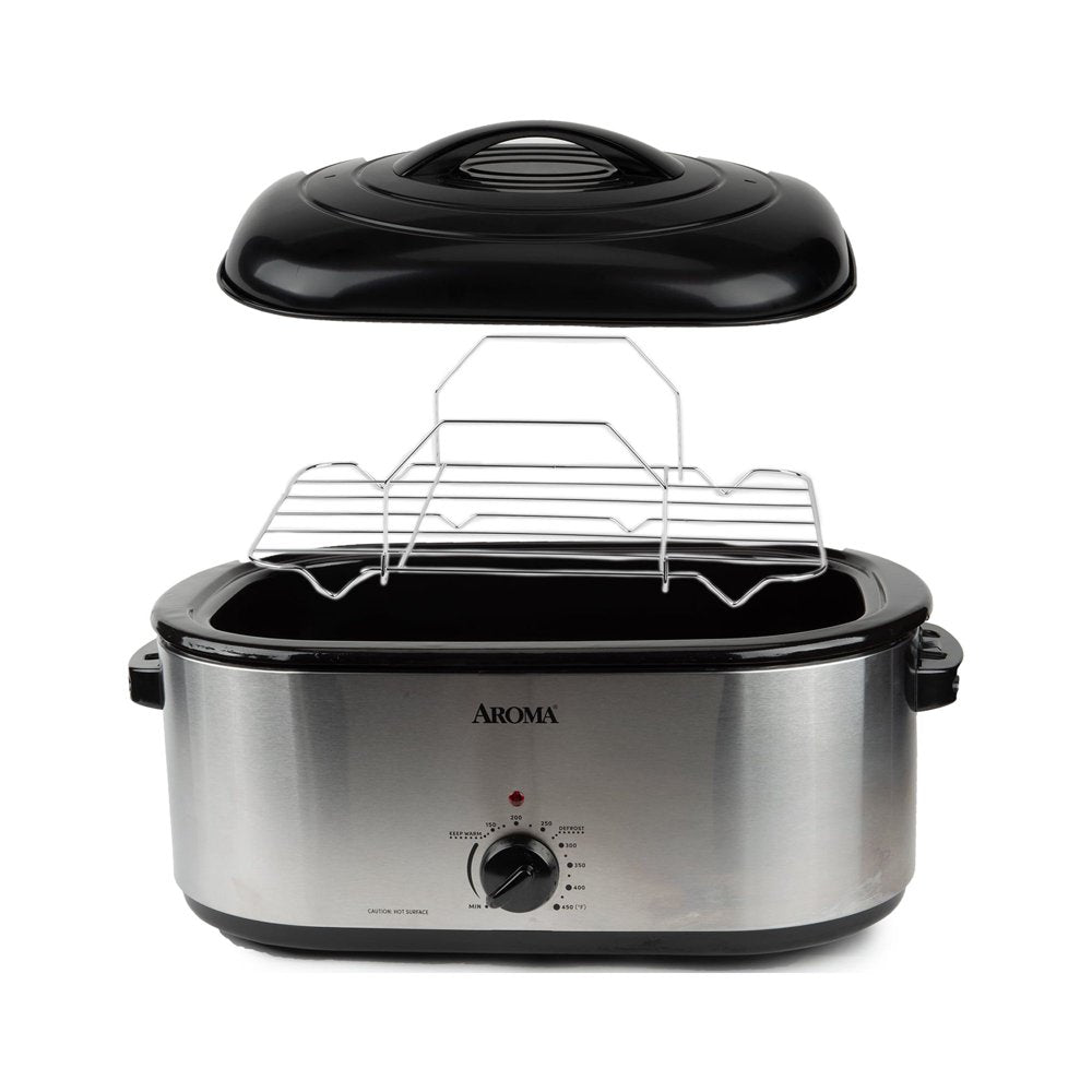 Aroma 22-Quart Electric Roaster Oven with Self-Basting Lid, Stainless Steel