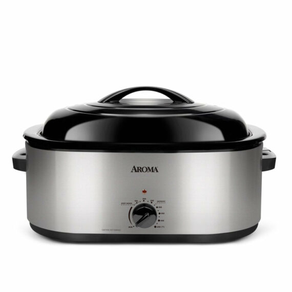 Aroma 22-Quart Electric Roaster Oven with Self-Basting Lid, Stainless Steel