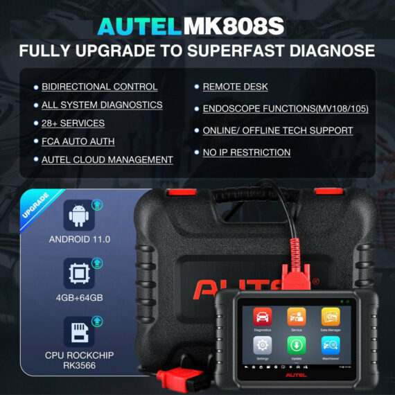 Autel MK808S Car Diagnostic Tool, 2023 Model, Bi-Directional Control, 28+ Resets, All System Scan, 5X Faster Processor
