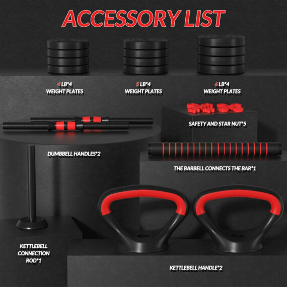 BalanceFrom 60LB Adjustable 4-in-1 Weight Set - Dumbbell, Barbell, Kettlebell & Push-Up Handles