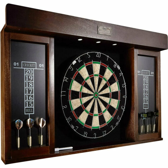 Barrington 40" Dartboard Cabinet with LED Lights, Self-Healing Board, Includes 6 Darts & Scoreboards