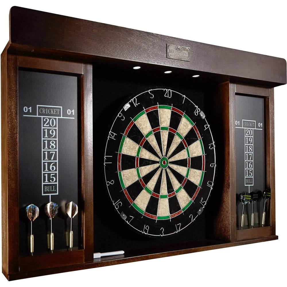 Barrington 40" Dartboard Cabinet with LED Lights, Self-Healing Board, Includes 6 Darts & Scoreboards
